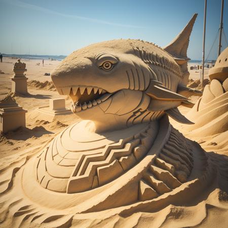 00011-1904359451-a (sandsculpturecd, sand_1.2) shark, (solo_1.2), in sandbeach, , no humans, high quality, masterpiece, realistic, photorealistic.png